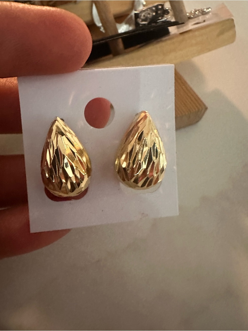 Faceted Gold Teardrop Stud Earrings - Classic Women’s Jewelry